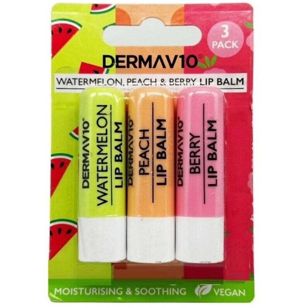 Dermav10 Lip Balm 3 Pcs-Watermelon, Peach & Berry