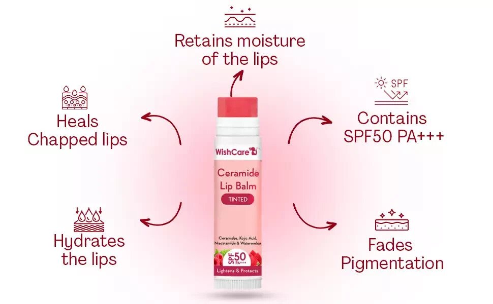 WishCare Ceramide Lip Balm Tinted With SPF 50 PA+++ 5g