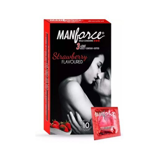 Manforce Wild Condom 3 in 1 Strawberry Flavour -10Pcs